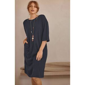 J. Jill Pure Jill Sand-washed Piqué Relaxed Dress Women's M Soft Black Oversized